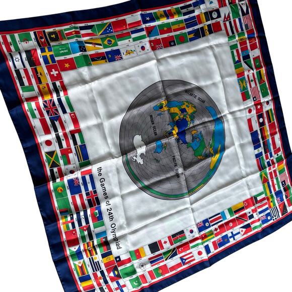2024 Olympics silk scarf large colorful square Games of the 24th Olympiad flags - Picture 5 of 8
